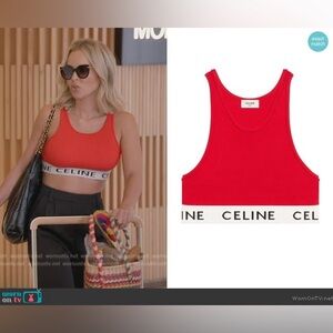 Celine Red Graphic Print Scoop Neck Crop Top Size S Logo Top